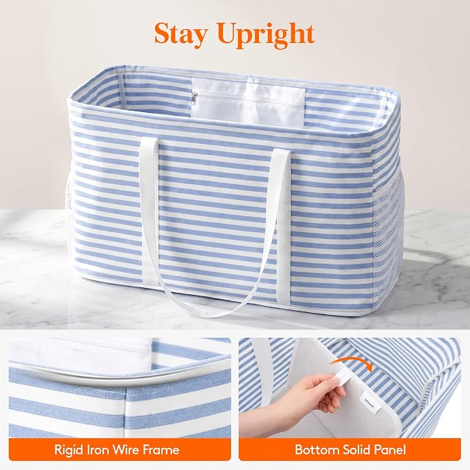 Lifewit Extra Large Tote Bag, Reusable Grocery Bags with Metal Wire Frame and Handles - Image 4