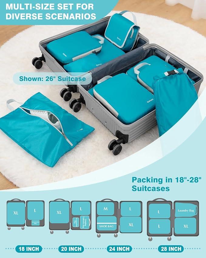 Gonex 10 Set Compression Packing Cubes, Expandable Storage Travel Bags for Suitcase, Luggage Organizers with Hanging Toiletry Bag Laundry Bag Shoe Bag Accessories Bag (Blue) - Image 6