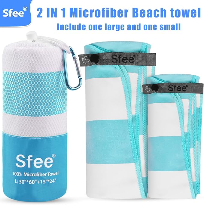 Sfee 2 in 1 Microfiber Oversized Beach Towel, Quick Dry Towel Travel Towel Camping Towel Super Absorbent Compact Lightweight Sports Gym Towels for Beach,Gym, Hiking, Pool, Backpacking, Bath, Yoga - Image 4