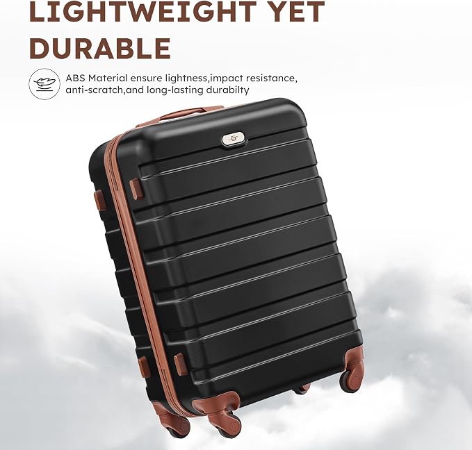 Suitour 4 Piece Luggage Sets, Hard Shell Suitcase Set with Spinner Wheels 16 20 24 28inch Travel Sets(Black Tan) - Image 2