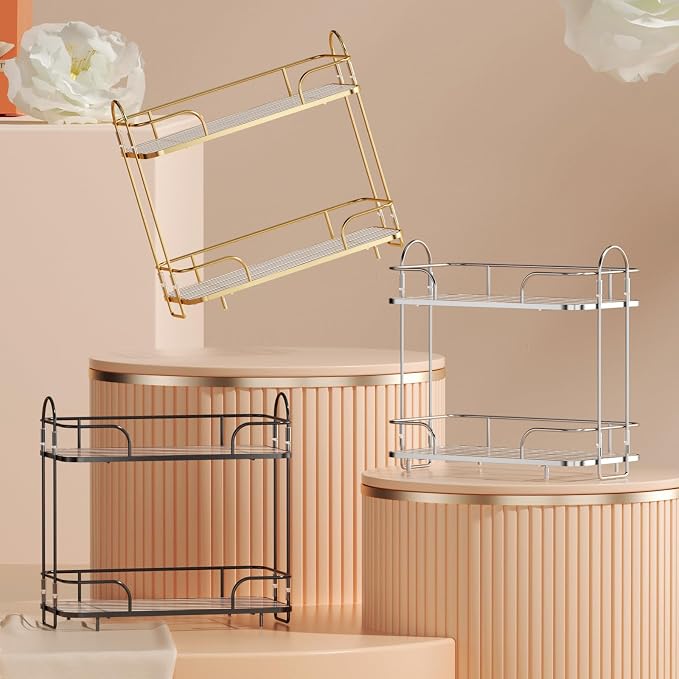 2 Tier Corner Bathroom Counter Organizer, Cosmetic Skincare ，Bathroom Countertop Perfume Tray Vanity, Kitchen Spice Corner Storage Shelf - Image 7