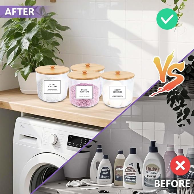 2 Pack Laundry Pods Container,Clear Laundry Room Organization Containers,Large Laundry Detergent Powder Storage Containers with Bamboo Lids & Labels for Scent Booster,Powder,Pods - Image 4