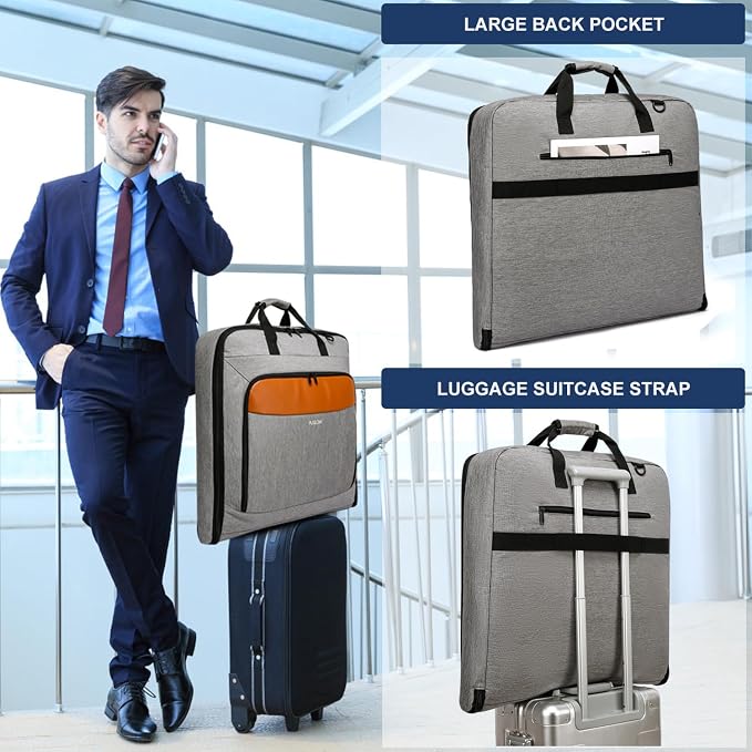 Garment Bag Travel Suit Bag Large 40-Inch Carry on Bag Up to 3 Suits,2 in 1 Hanging Luggage Bags, Fits 15.6Inch Laptop - Image 6