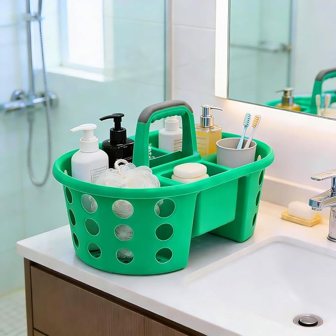 SIMPLYKLEEN Large Shower Caddy Portable 2PC - Made in USA Plastic Jumbo Size Dorm Storage Candy Tote with Handle Shower Organizer for Bathroom, Pantry, Kitchen, College Dorm, Green/Periwinkle - Image 11