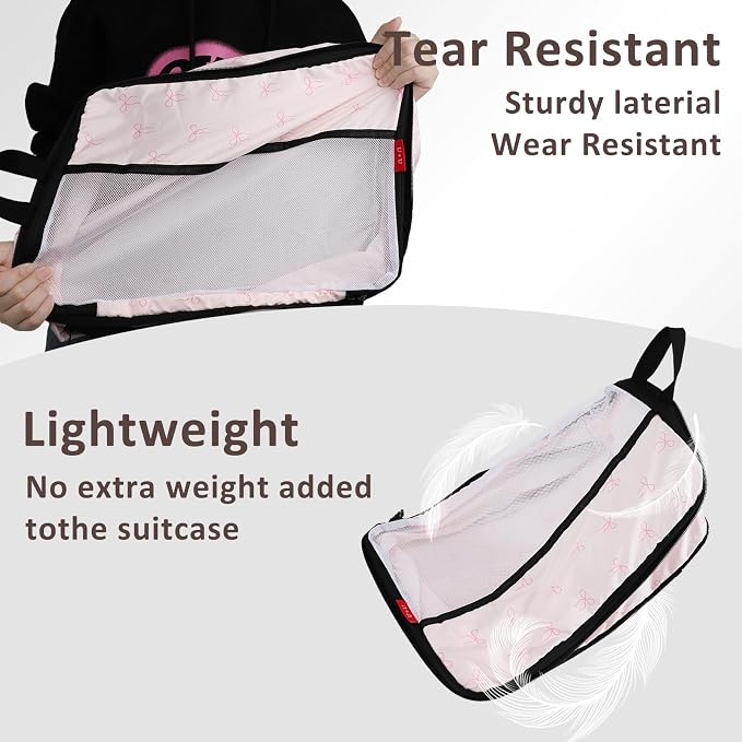 U+U 4 Set Compression Packing Cubes - Ultralight Travel Organizers, Space-Saving Suitcase Organizer, Expandable Packing Cubes for Travel, Business Trip and Family Vacation (Pink Bow) - Image 5