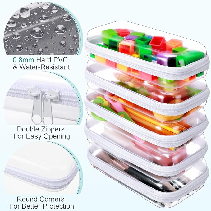 Sanwuta 6 Pcs Clear Hard Zipper Case Plastic Zipper Pouches Transparent Makeup Bag Pencil Case Pouches Toiletry Diaper Bag for Travel Toy Storage Organizer Bins(White,7.48 x 3.94 x 2 Inch) - Image 3