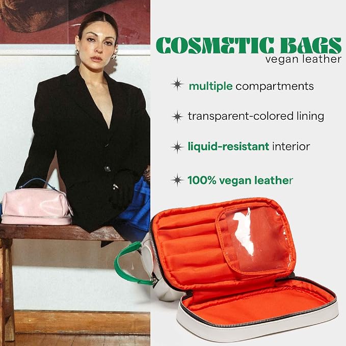 SARELLY | Vegan Leather Makeup Bag | Perfect for Makeup Brushes | Multi-compartments | White - Image 3