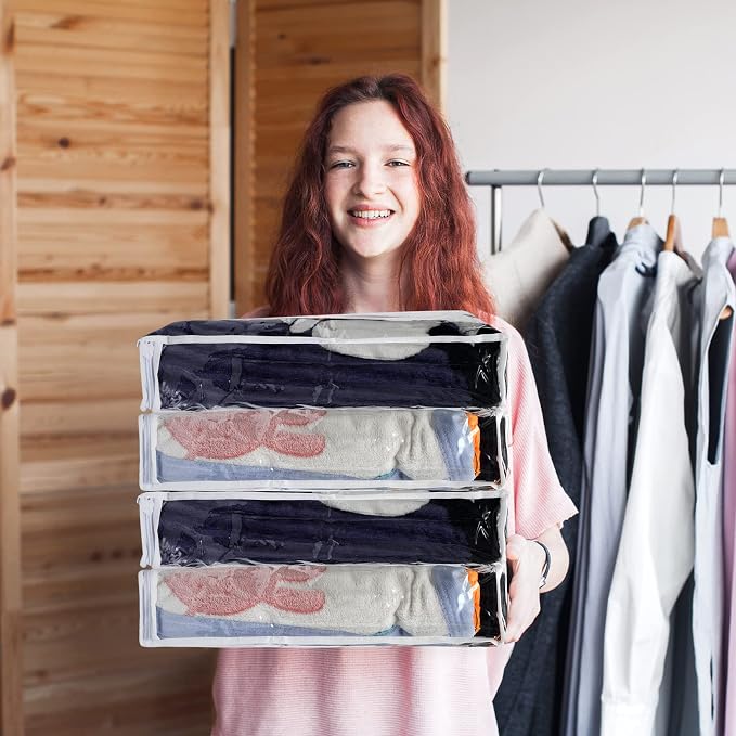Kingdder 16 Pcs Clear Zippered Storage Bags Plastic Sweater Bags with Zipper 16 x 14 x 2.5 Inch Vinyl Sheet Organizer and Storage for Clothing Blankets Sheet Linen Bed Pillow Cube Organizer - Image 5