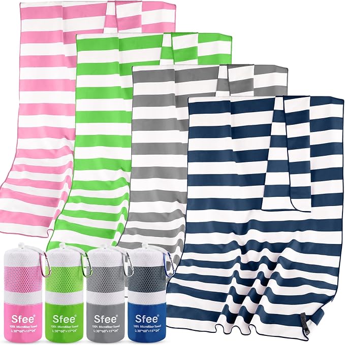 Sfee 4 Pack(8Pcs) Microfiber Travel Towel, Beach Towel Quick Dry Towel Camping Towel Super Absorbent Compact Lightweight Sports Gym Towels for Beach, Gym, Hiking, Pool, Backpacking, Bath, Yoga by Sfee