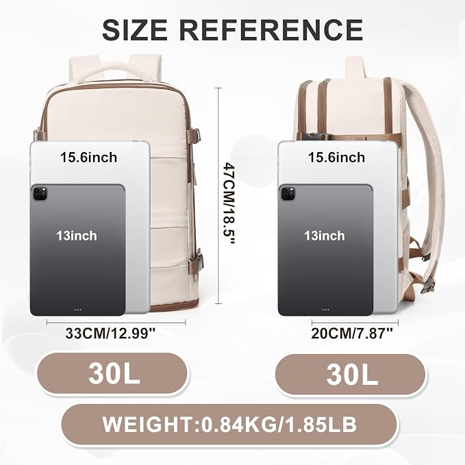 coowoz Large Travel Backpack For Women Men,Carry On Backpack Flight Approved,Hiking Outdoor Rucksack Casual Daypack Travel Bag Essentials Personal Item Backpack (Beige Brown-L) - Image 3