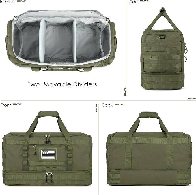Travel Bag for Men Women, Gym Bag & Tactical Duffle Bags for Travel, Carry on with Toiletry Bag and Shoe Compartment, Weekender Overnight Trip with Wet Pocket for Workout Medical, Green - Image 6