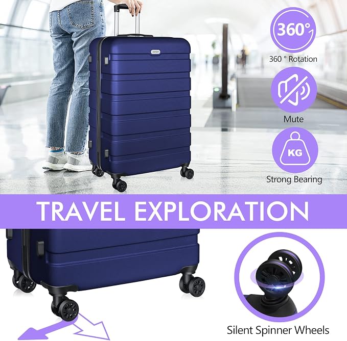 AnyZip Luggage PC ABS Hardside Lightweight Suitcase with 4 Universal Wheels TSA Lock Carry-On 20 Inch Dark Blue - Image 3
