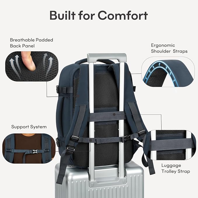 mibasies 30L Travel Backpack for Women & Men: Flight Approved Carry On Backpack, TSA Personal Item Bag with Water Bottle Pocket, Weekender Essentials Backpacks fits 15.6" Laptop - Black Blue - Image 8