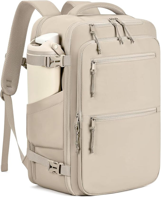 mibasies 40L Travel Backpack for Women & Men: Carry On Luggage Flight Approved, TSA Laptop Backpack with Water Bottle Pocket, Personal Item Bag Fits 17" Laptop for Weekender Business - Camel by mibasies