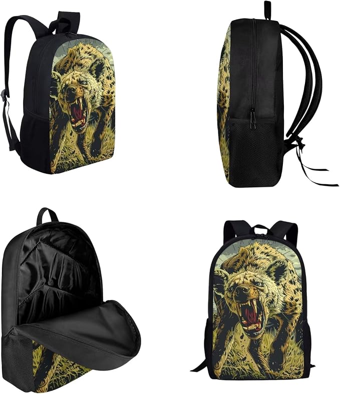 17 Inch Animal Print School Backpack And Lunch Box Set for Kids Lightweight Angry Hyena Backpack for Boys Girls Sturdy School Bag with Insulated Lunchbox Pencil Case Student Bookbag - Image 3