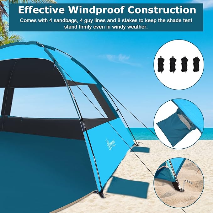 COMMOUDS Beach Tent Sun Shelter for 3/4/6/8 Person, UPF 50+ UV Protection Beach Shade Canopy Tent, Lightweight, Easy Set Up and Carry - Image 5