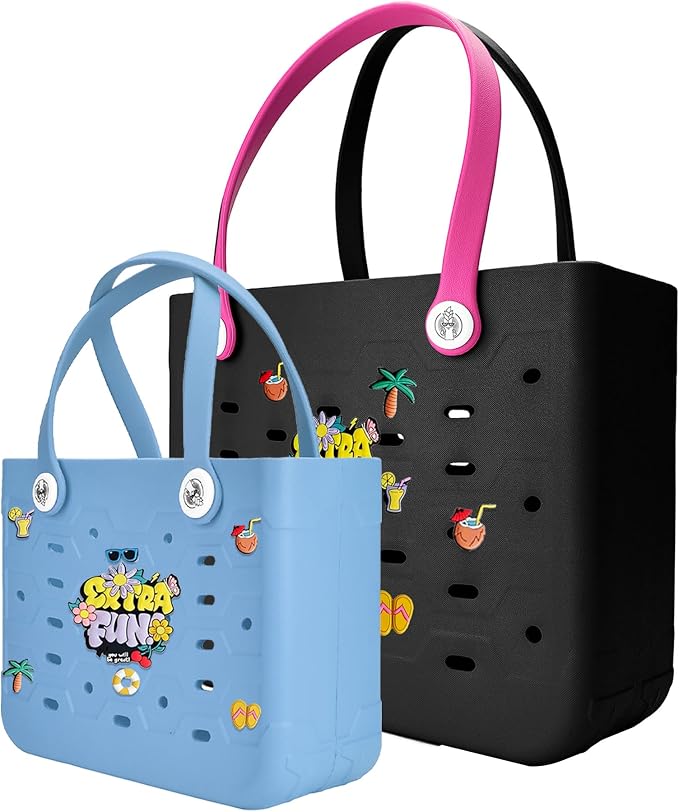 2-Pack Beach Bags Medium & Small,Waterproof Sandproof Rubber Tote Set for Women Men, Vacation Pool Boat Essentials by Unknown