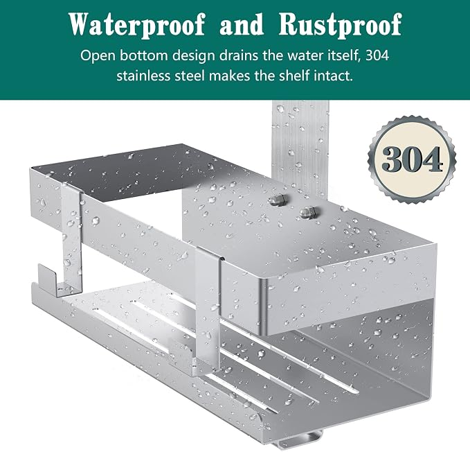 Emibele Over The Door Shower Caddy, 304 Stainless Steel Hanging Shower Caddy Rustproof Shower Shelves,No Drilling Hanging Shower Organizer for Bathroom Glass Door Up to 1.5cm,Basket: 23×10×10cm,Silver - Image 4