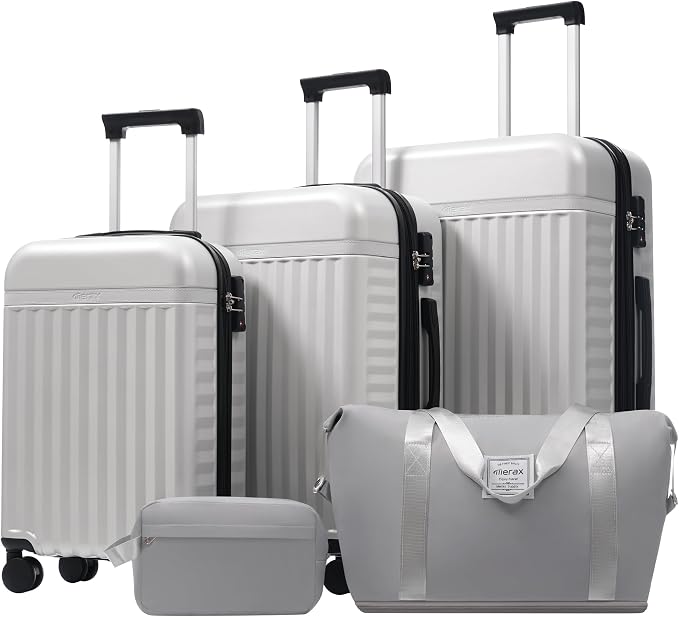 Merax 3 Piece Luggage Sets, Hardside Lightweight Carry on Suitcase | Durable Expandable Luggage with Travel Bags Spinner Wheels and TSA Lock,White Grey by Merax