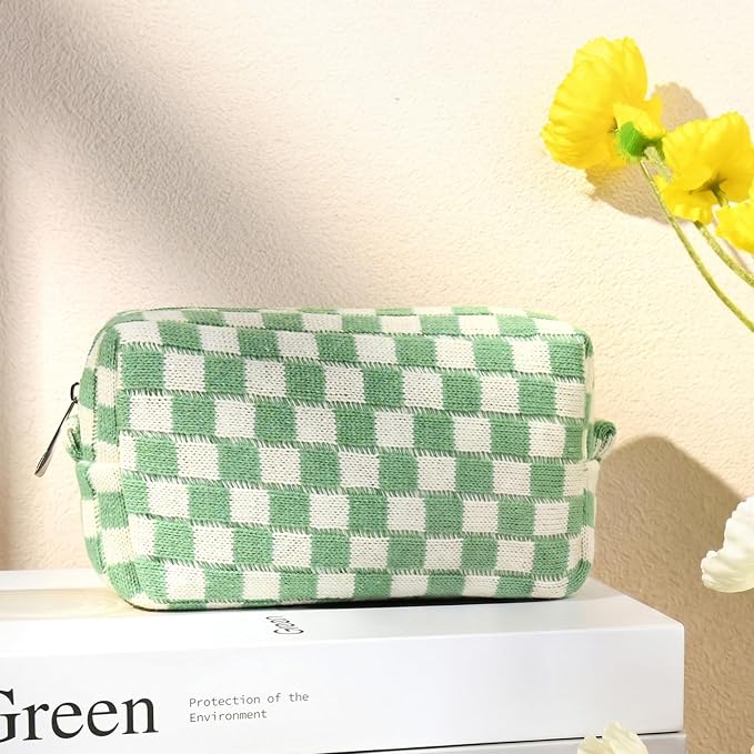 SOIDRAM 2 Pack Checkered Makeup Bag for Women, Cute Makeup Pouch Small Makeup Bag Travel Cosmetic Organizer for Toiletries, Brushes & Skincare - Image 5