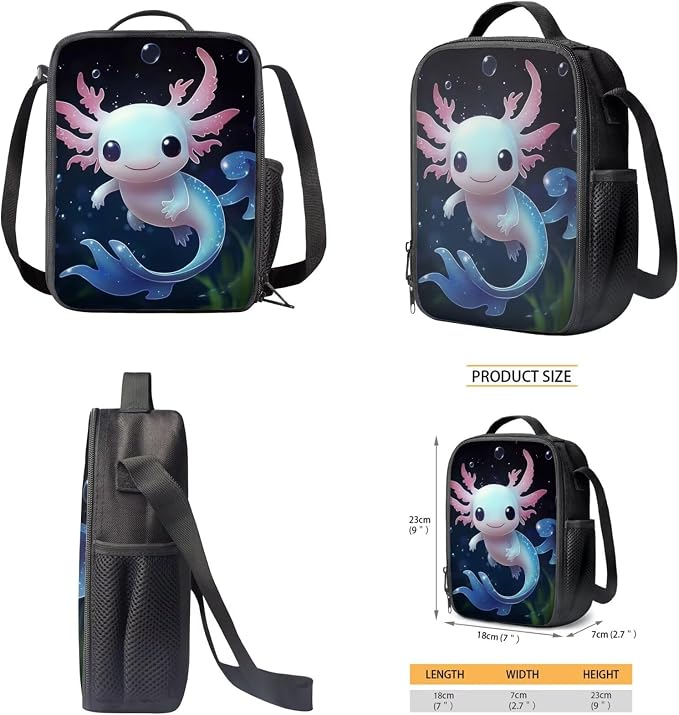 Axolotl Bookbag for Girls with Lunchbox Kids School Bag for Girls Ages 6-8 and Lunch Box Set Cute Backpack Elementary School Bookbag/Lunch Bag/Pencil Case/Water Bottle Holder for 3rd Grade - Image 5