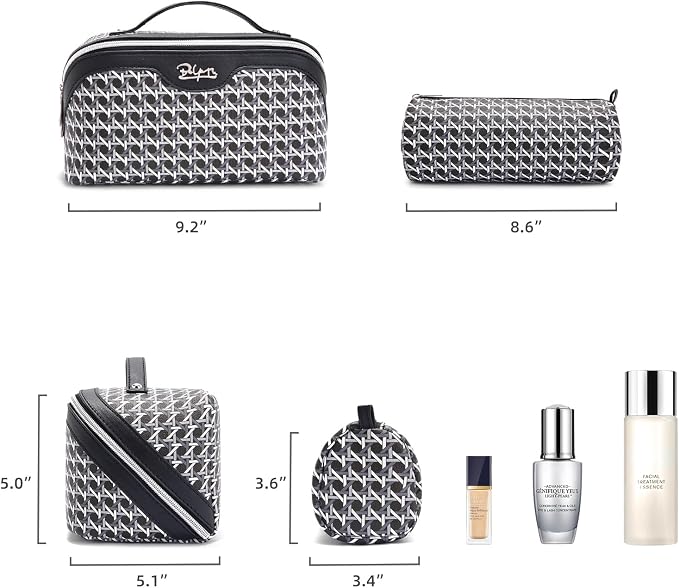 BOYATU Travel Makeup Bag Cosmetic Bags for Women: Large Capacity 3 Pcs Set Make up Bag with Compartments - Waterproof Vegan Leather Toiletry Organizer Bags with Handle (M-76Black) - Image 6