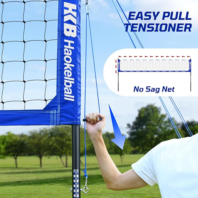 Haokelball Outdoor Volleyball Net Set for Backyard, 32FT Regulation, 3-Level Adjustable Height & Anti-Sag Tension System, Heavy Duty Thick Poles, Includes Volleyball, Pump, Boundary Line and Carry Bag - Image 3