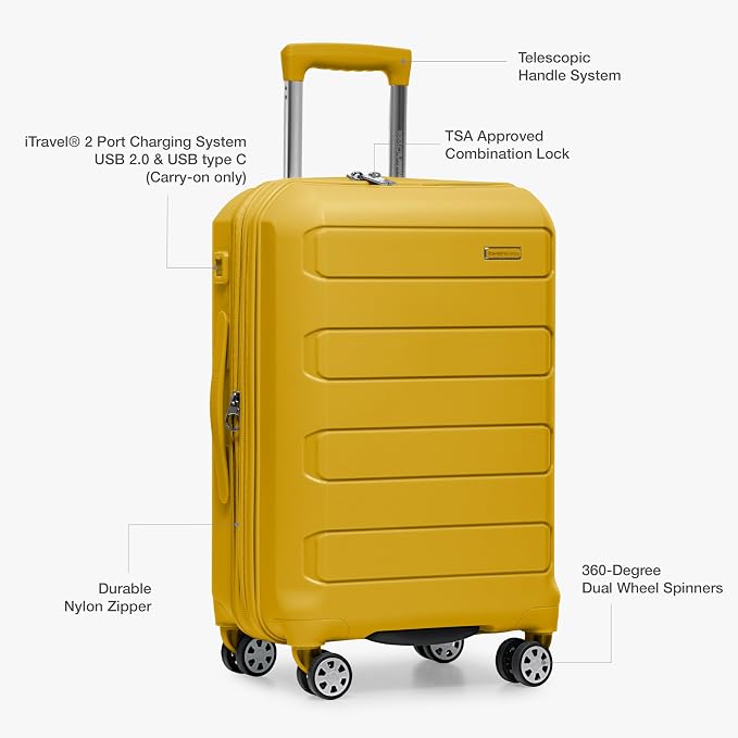 Traveler's Choice Pagosa Hardshell Expandable Luggage with Spinner Wheels, Yellow, 2-Piece Set (22/27) - Image 7