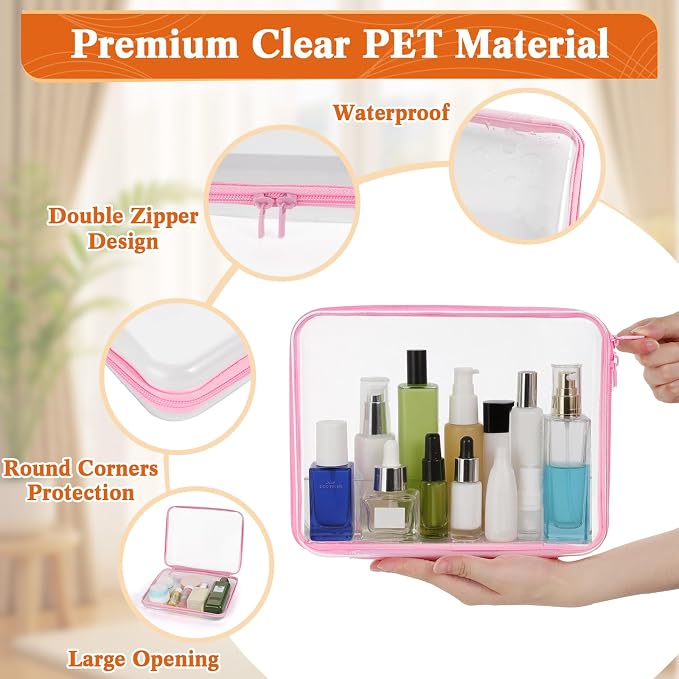 6Pcs Clear Hard Shell Zipper Case Set Travel Organizer, Hard Plastic Zipper Pouches Multi-Purpose Storage for Makeup, Toiletry, Office Supplies & Kids Toys - Image 3