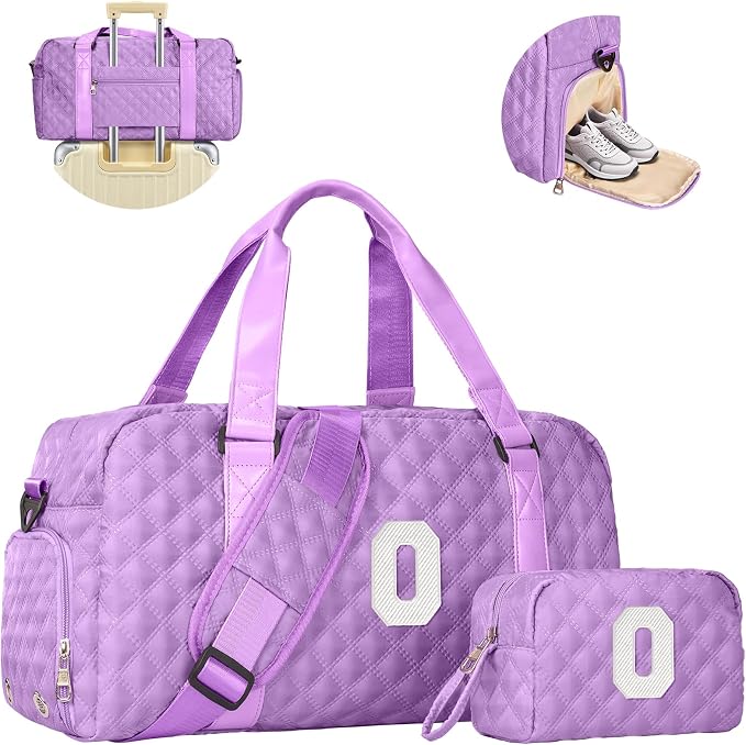 Elilier Initial Gym Bag for Girls, Kids Travel Duffel Bag, Graduation Gifts for Her, Personalized Weekender Bag with Shoes Compartment, Gifts for Mom, Girls Gifts for Kids by Elilier