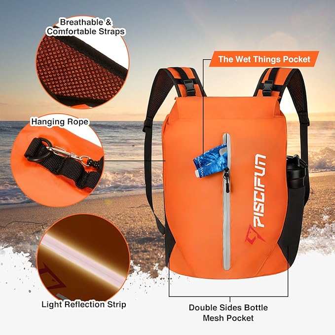 Piscifun Dry Bag Waterproof, Lightweight Dry Backpack Roll-Top Sealed with Waist Pouch and Phone Case Keeps Gear Dry Inside for Kayaking, Boating - Image 3