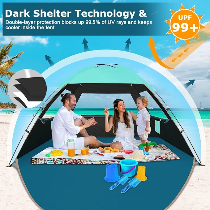 COMMOUDS Beach Tent Sun Shelter for 3/4/6/8 Person, UPF 50+ UV Protection Beach Shade Canopy Tent, Lightweight, Easy Set Up and Carry - Image 3