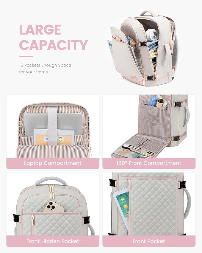 LOVEVOOK Travel Backpack for Women, Carry on Backpack for Airplanes,TSA Personal Item Travel Bag fits 15.6" Laptop,Travel Essentials Carry On Bag Flight Approved with 3 Packing Cubes - Image 3
