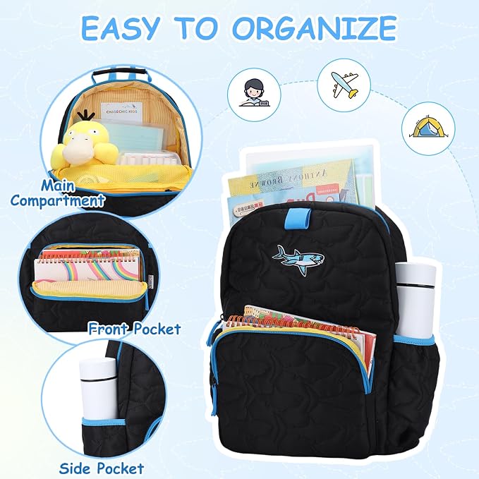 Chase Chic Toddler Backpack for Boys, Puffer Cute Lightweight Preschool Backpack with Lunch Box Set for Daycare Travel Kids Age 3-6,Black Shark - Image 4