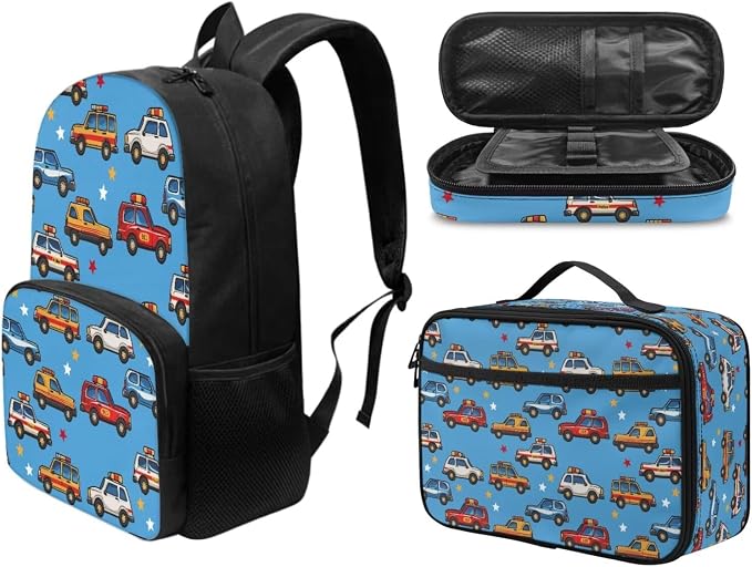 Boys Girls Backpack Waterproof Cartoon Truck Cars School Bag for Kids 3 Piece Backpacks with Insulated Lunch Bag and Pencil Case School Supplies Teen Large Capacity School Bookbag - Image 2