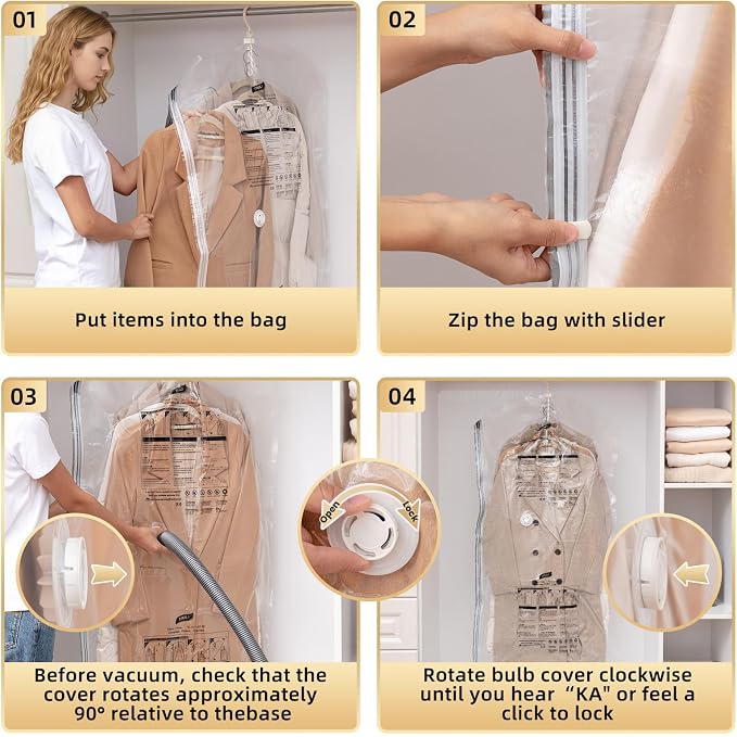TAILI Hanging Vacuum Storage Bags, Space Save Vacuum seal bags for Clothing Travel, Suits and Jackets, Winter Coat Storage Closet Organizers, Set of 4 (2 Long, 2 Short), Clear - Image 8