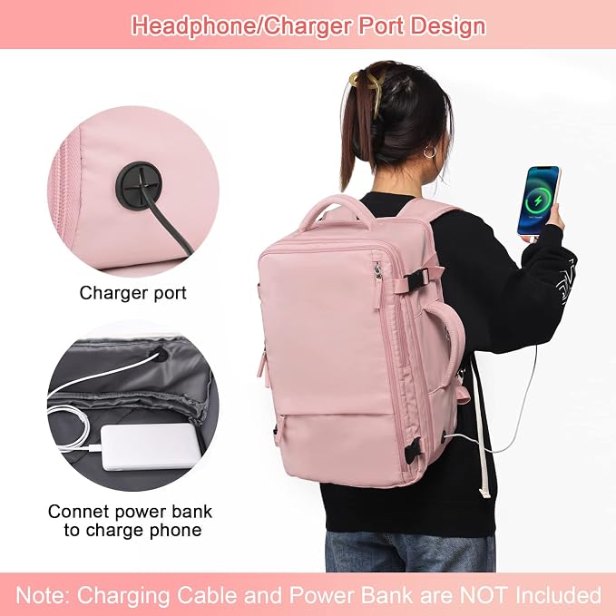 Sinaliy Large Travel Backpack for Women, 40L Carry On Backpack, 17 Inch Laptop Waterproof Backpack, College Bookbag, Backpack for Women, as Person Item Flight Approved | Waterproof Large Expandable College Bookbag, as Person Item Flight Approved with C... - Image 8