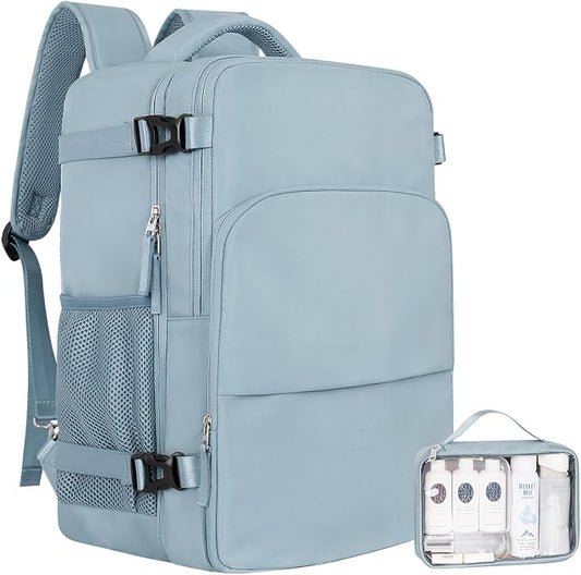 Sinaliy Travel Backpack, TSA Carry on Flight Approved Backpack | Waterproof 17.3 Inch Laptop Backpack with Multi-Pockets, Personal Item Travel Bag for Work, College, Business, Light Blue by Sinaliy