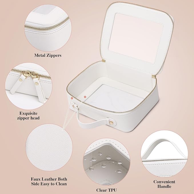 Pinkmik Clear Makeup Bag for Women Waterproof Travel Cosmetics and Toiletries Case Portable Makeup Oaganizer Bag Clear Car Bag with Zipper (White, L) - Image 5
