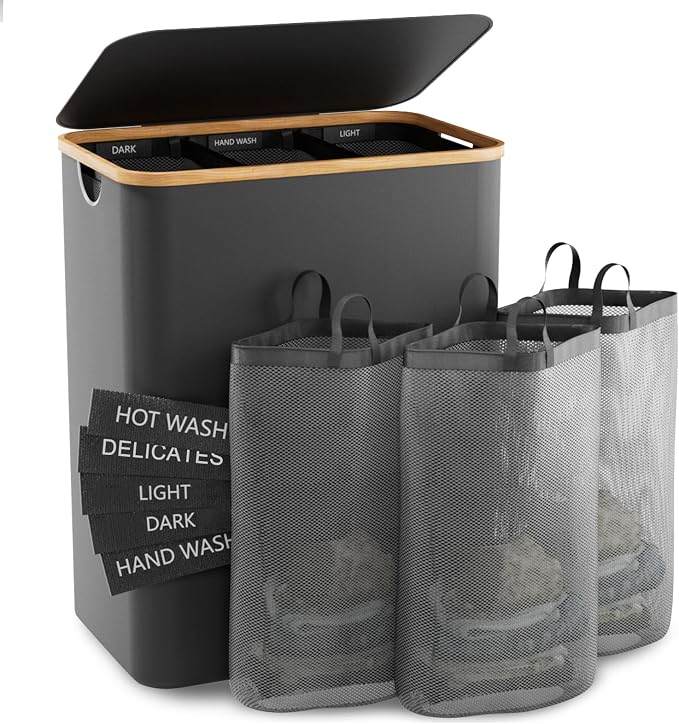 laundry hamper with lid, 6 inner bags with 10 labels - Image 2