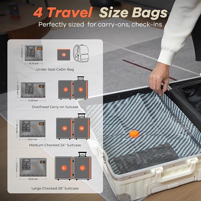 Vacuum Storage Bags for Travel with Rechargeable Pump, Carry on Size Compression Packing Cubes for Luggage and Suitcase, Space Saver Vacuum Seal Bags for Clothing and Clothes, 8 Combo, 4 Travel Sizes - Image 2