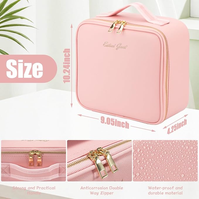 Extrei Gent Makeup Travel Train Case with Mirror LED Light 3 Adjustable Brightness Large Cosmetic Bag Portable Storage Adjustable Partition Waterproof Makeup Brushes Make up Jewelry Gift for Women - Image 4