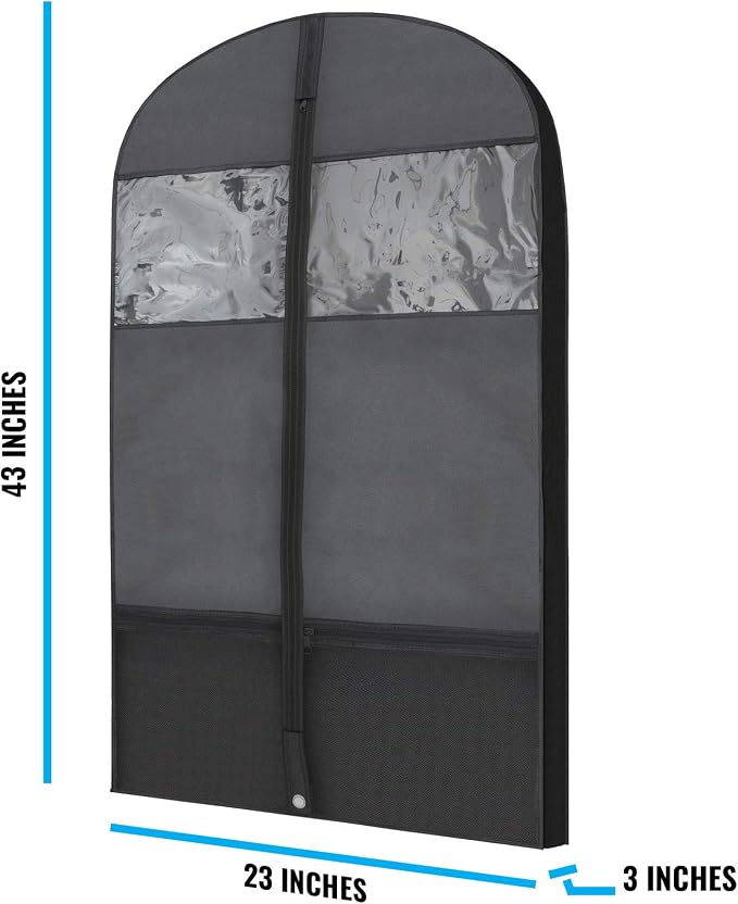 Plixio Gusseted Garment Bags Suit Bag for Travel and Clothing Storage of Dresses, Dress Shirts, Coats— Includes Zipper Pockets and Large Transparent Window (10 Pack: 43" x 24" x 3.4") - Image 3