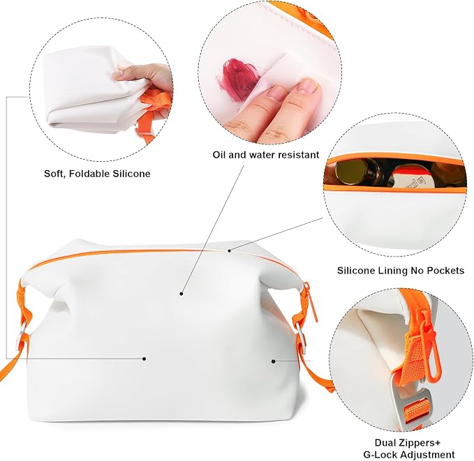 Vomgomfom 3L 6.5 Inch Silicone Toiletry Bag, Waterproof Leakproof Travel Cosmetic Organizer, Adjustable G-Buckle Compression Dopp Kit, Foldable Makeup Bag for Women & Men, White - Image 7