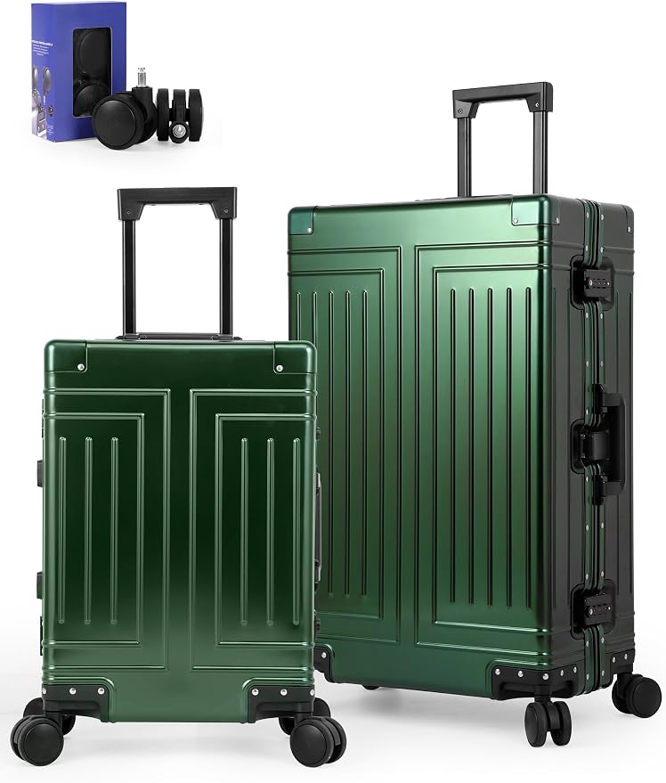All Aluminum 20/28 Luggage Set，Cut from Whole Aluminum Sheet，22x14x9 Airline Approved ，（3rd Generation，Premium Metal zipperless suitcase ） (green, 20+28inch) by KANGSHILU
