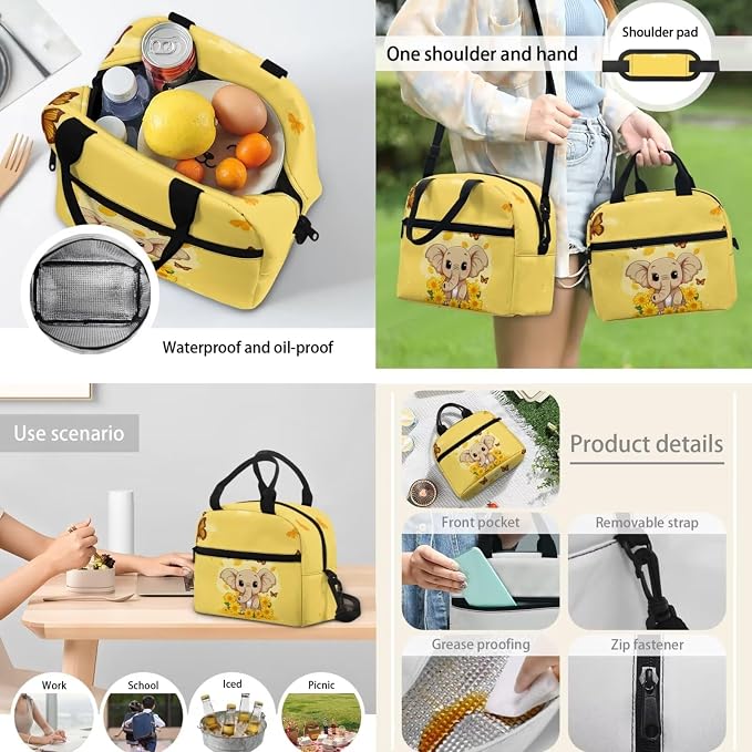 POLERO Cute School Bag Bookbag for Teen Girls Sunflower Butterfly Elephant Backpack Set with Lunch Box Pencil Case Water Bottle Holder - Image 5