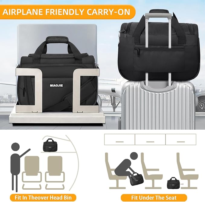 Underseat Carry On Luggage Lightweight Travel Tote Weekender Bag Overnight Duffle Bag for Travel, Travel Essentials Personal Item Travel Bag for Women and Men,Black-18Inch - Image 6