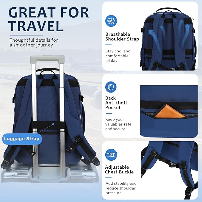 EMPSIGN 40L Travel Backpack for Women & Men | Airline Approved Carry On, TSA Personal Item Bag, Waterproof, Overnight Weekender Essentials, Fits 17" Laptop - Image 5