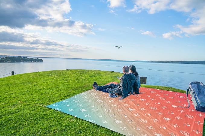 WEKAPO Beach Blanket Waterproof Sandproof Oversized Extra Large Sand Free Beach Mat with Stakes, Storage Bag - Essentials for Outdoor Beach, Picnic(Gradient Coral Sea Turtle, 8 X 7 FT (1~4 Person)) - Image 9