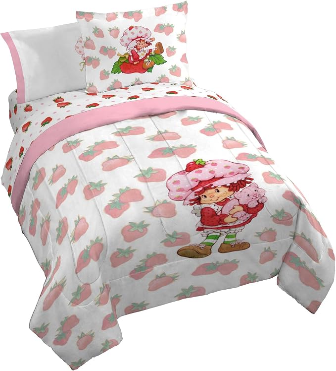 Strawberry Shortcake Queen Comforter Set 7 Piece Kids Bedding, Pink | Bed in a Bag, Comforter Sheets Shams Pillowcases, Official Brand, Soft Microfiber, Machine Washable, Girls Gift by JayFranco